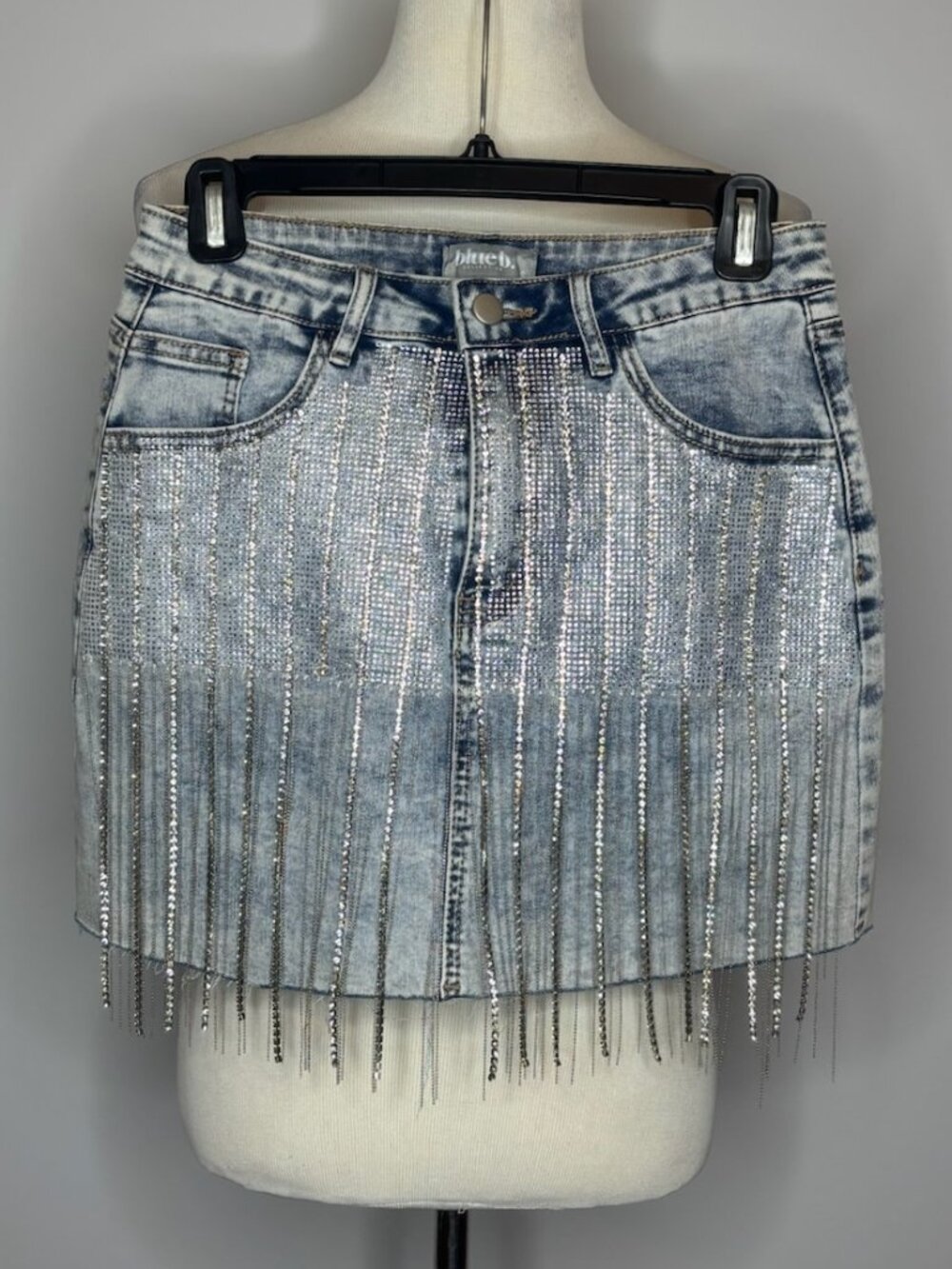 Blueb Collection - Denim Mini Skirt w/ Rhinestone Tassels
